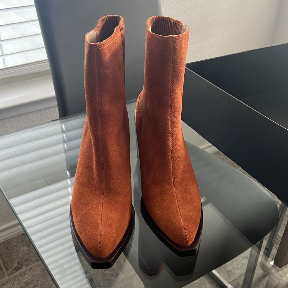 COACH Prestyn Ankle Booties Burnished Amber, Leather Suede, New, Size 9 - Picture 11 of 16